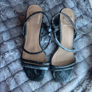 Kaari Blue Strappy Snakeskin Sandals
